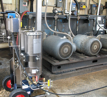filter cart connected to the reservoir